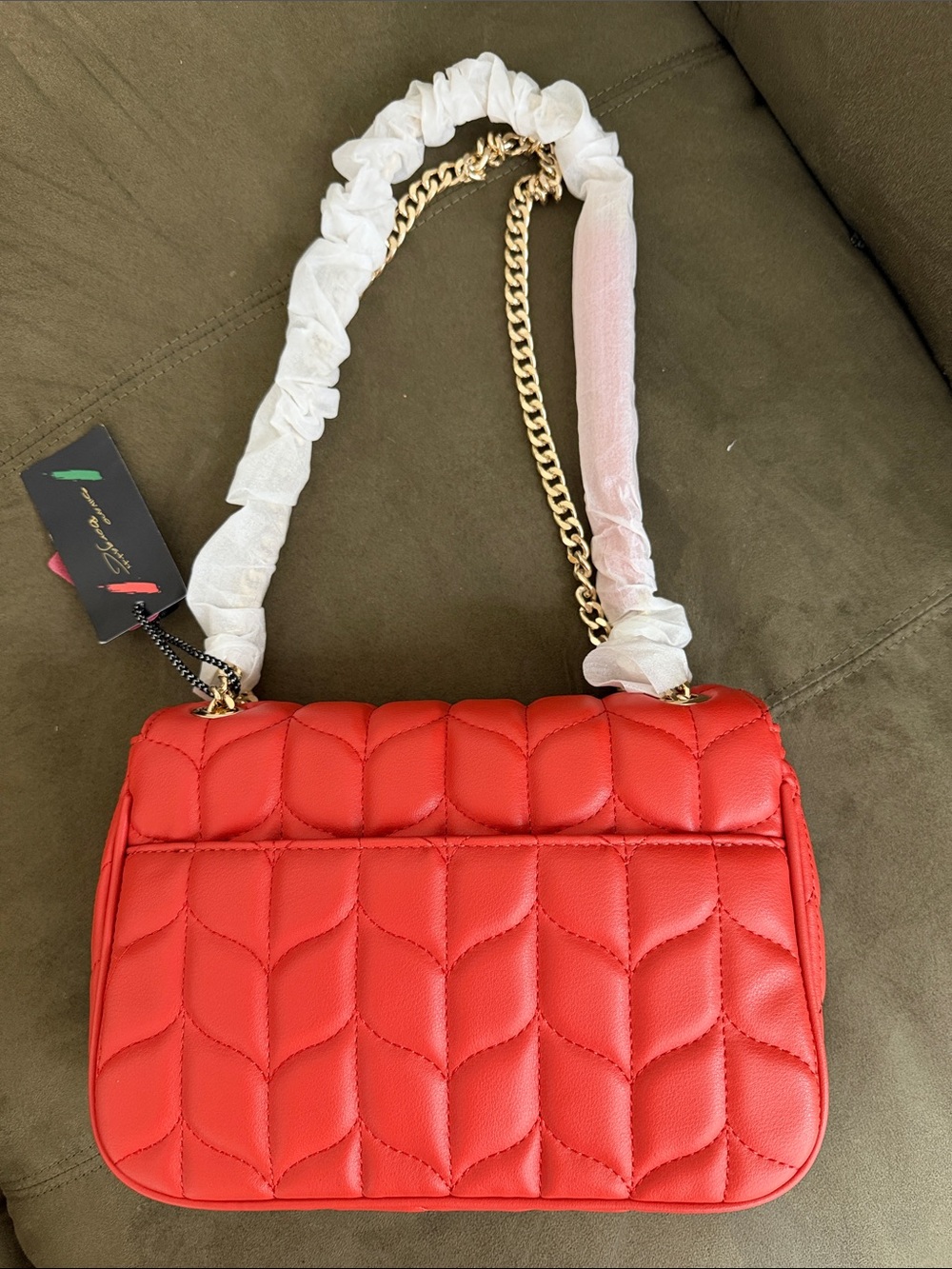 Authentic Italian Quilted Leather Handbag - Arancio Red Orange 🇮🇹 - Picture 3 of 9
